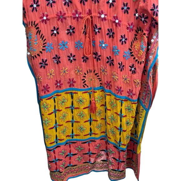 NWT Zara Embroidered Beaded Kaftan Dress M Boho Ethnic Viscose Colorful Maxi - Picture 6 of 13